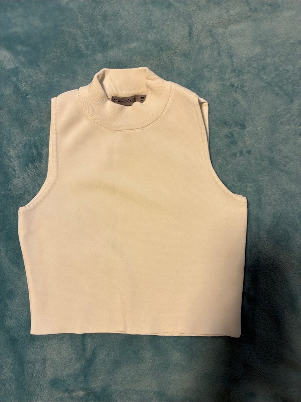 Carmar White Sleeveless Mock Neck Crop Tank